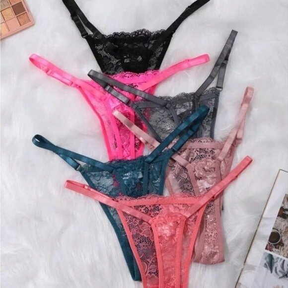 Women’s 6pc Adjustable Lace Sheer Thong Panties Set